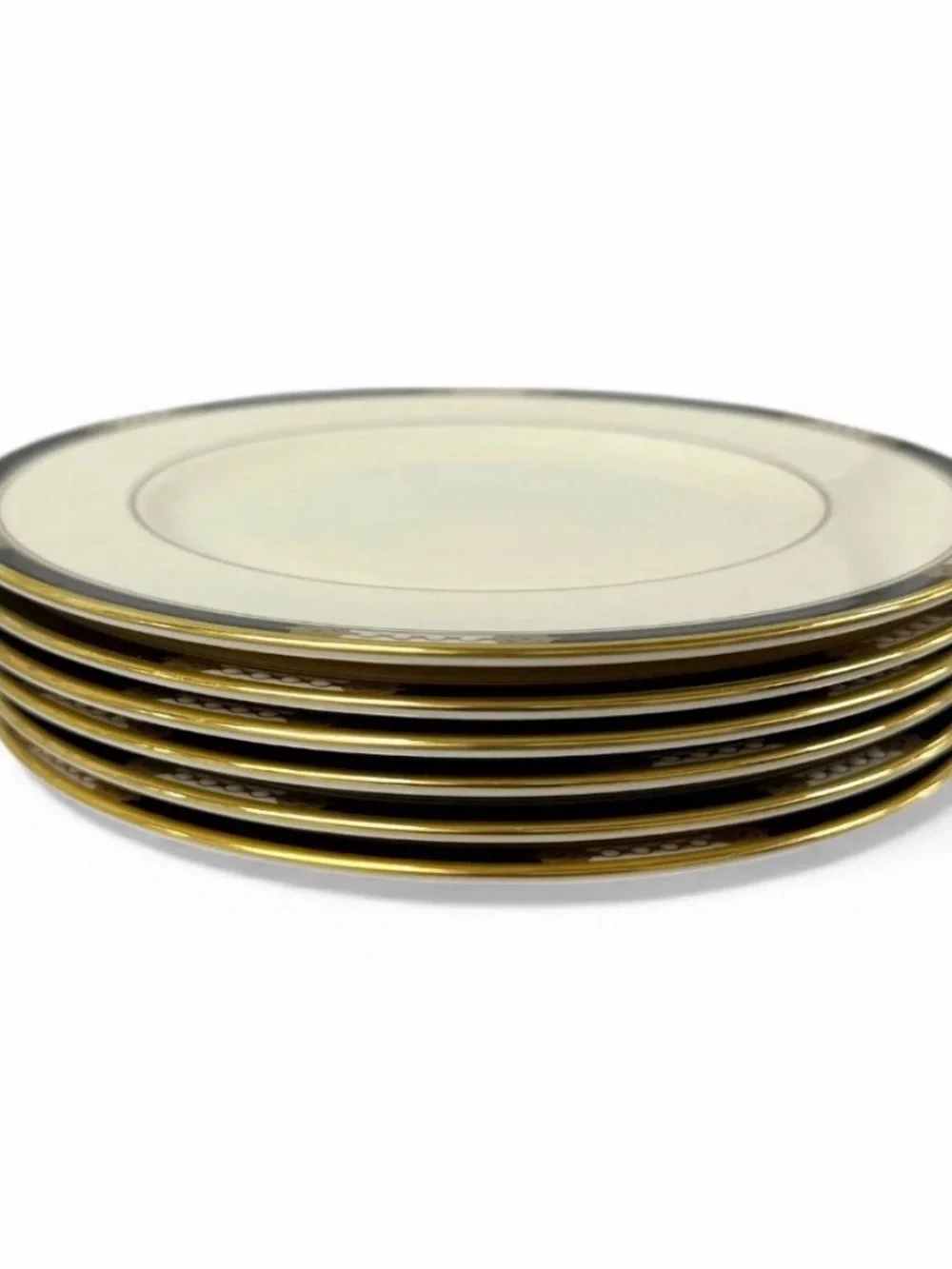 Lenox Hancock Salad Plates Set of 6 8.5” Black 24K Gold USA Bone China Vintage